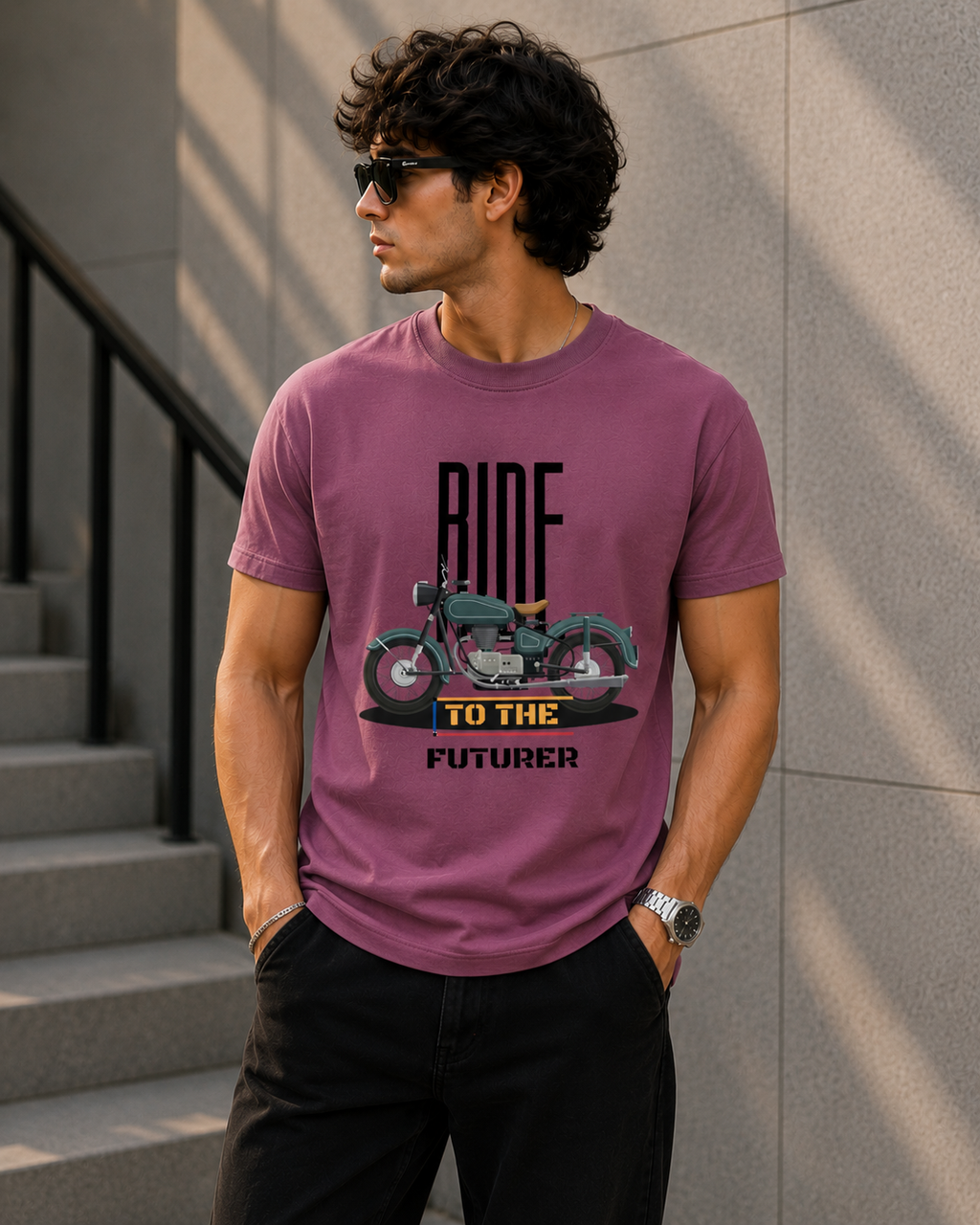 Ride to the Future Motorcycle Graphic Men Classic Fit T-Shirt