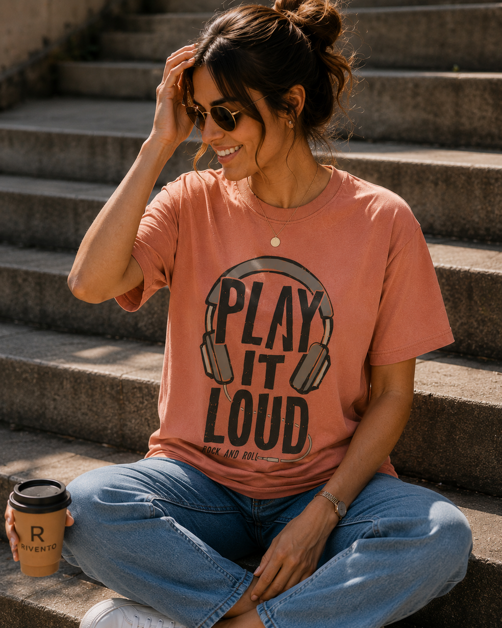 Women Rock And Roll Headphones Casual T-Shirt
