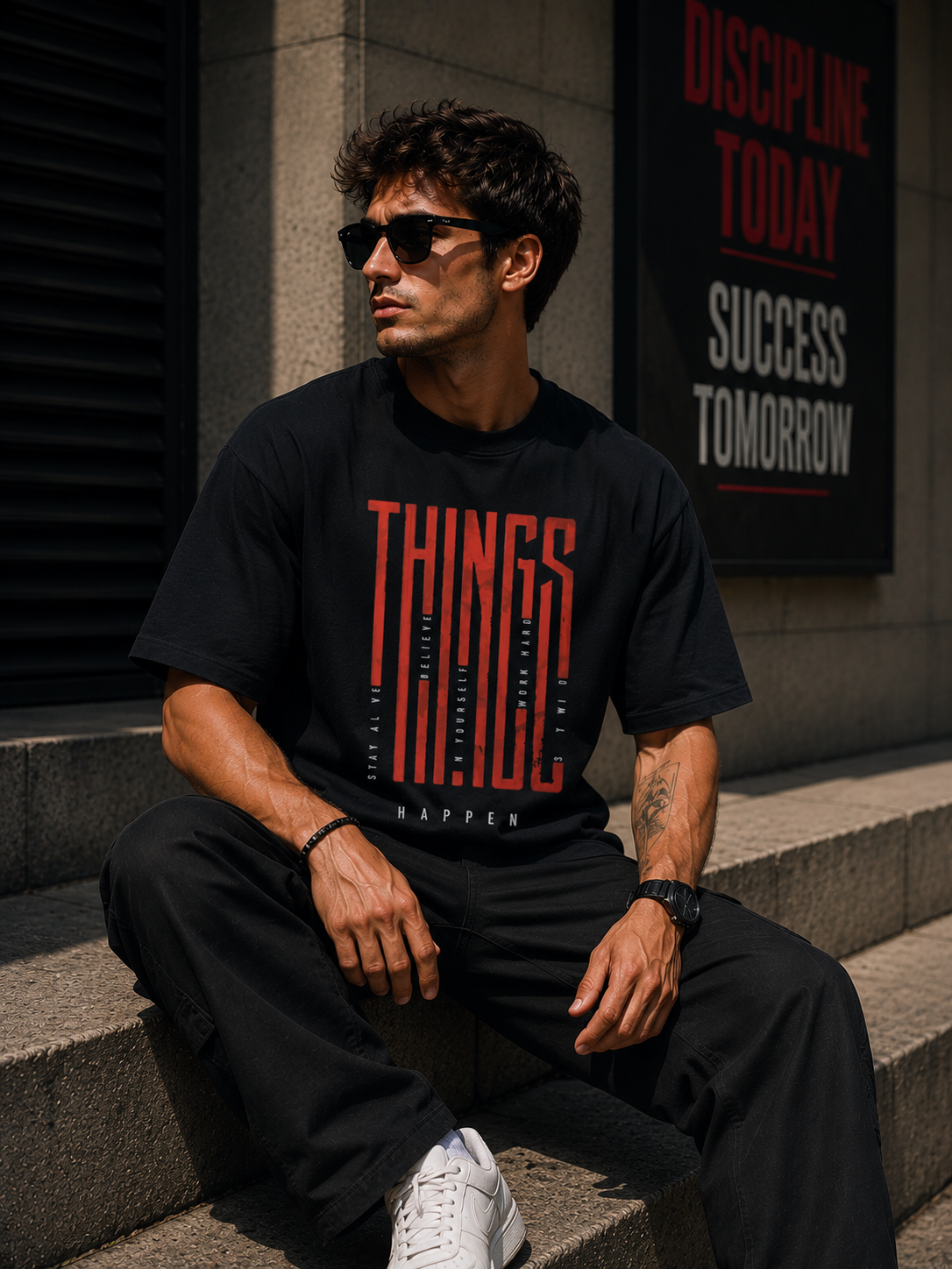 Things Happen Motivational Graphic Oversized T-Shirt for Men