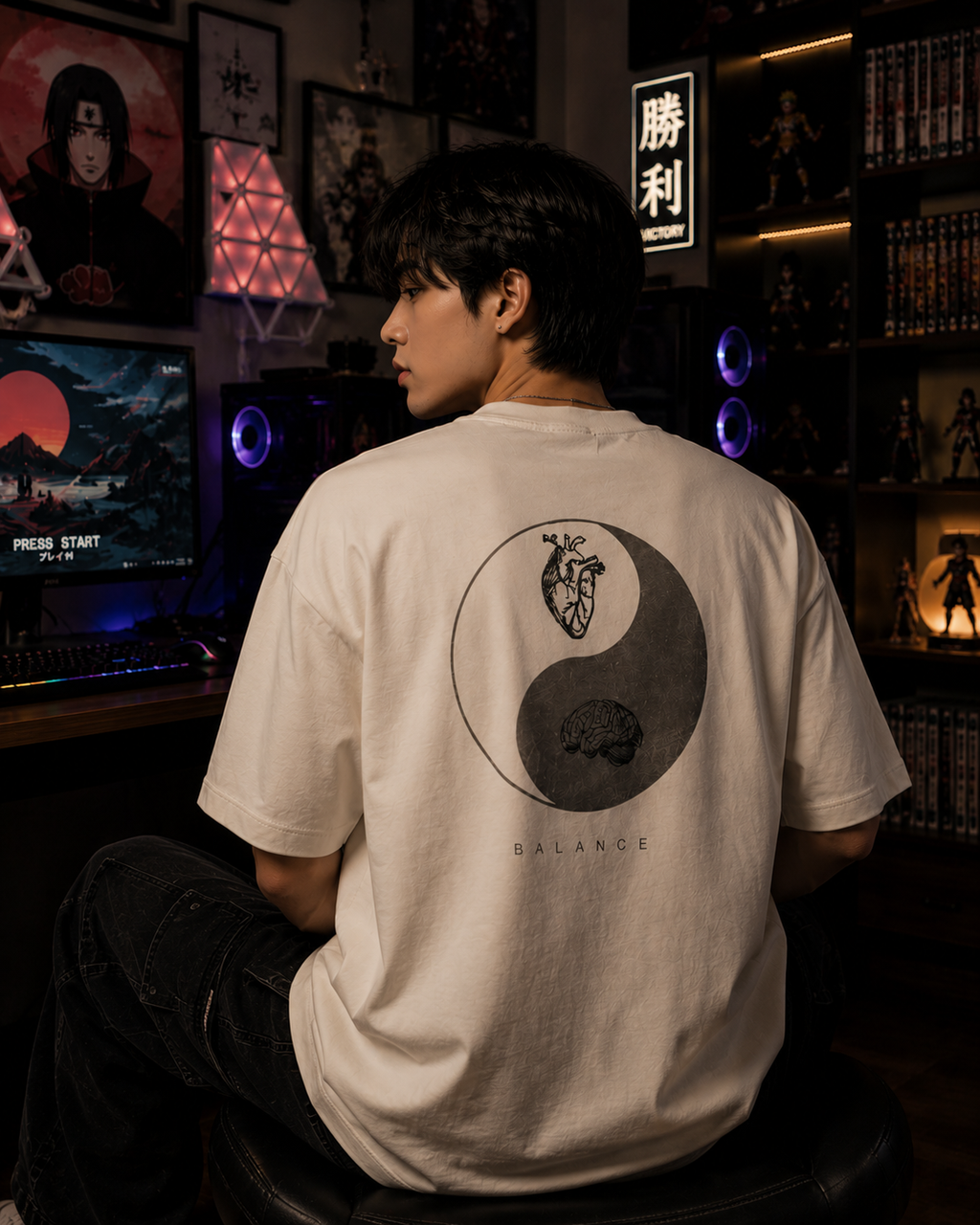 Zen Bushido Japanese Calligraphy Oversized T-Shirt for Men
