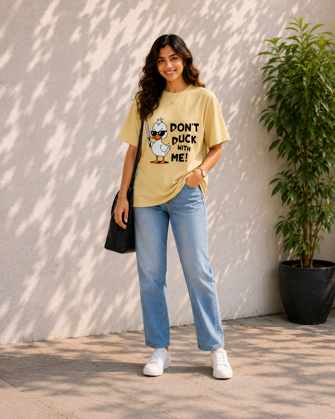 Women Bad Duck Energy Oversized Graphic T-Shirt