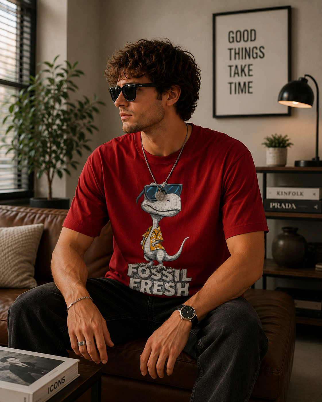 Fossil Fresh Dinosaur Graphic Men Classic Fit T-Shirt