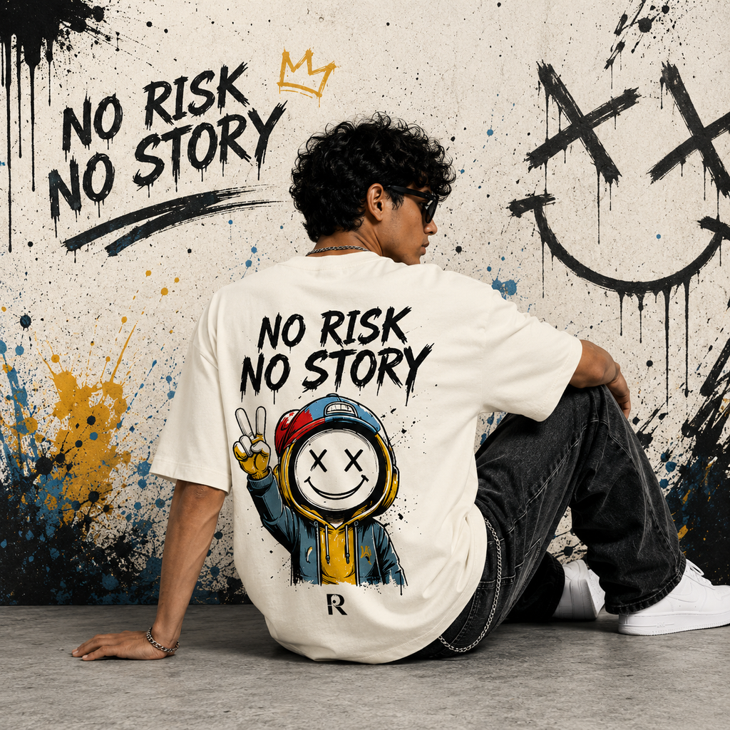 No Risk No Story Oversized Graphic T-Shirt for Men
