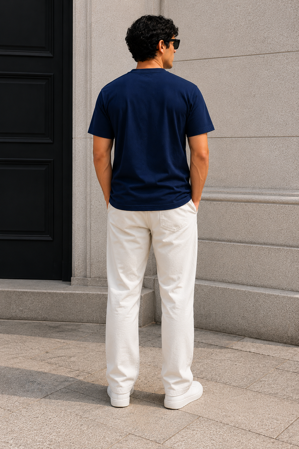 Men's Signature Classic Navy Blue Classic Fit Cotton Solid T-Shirt