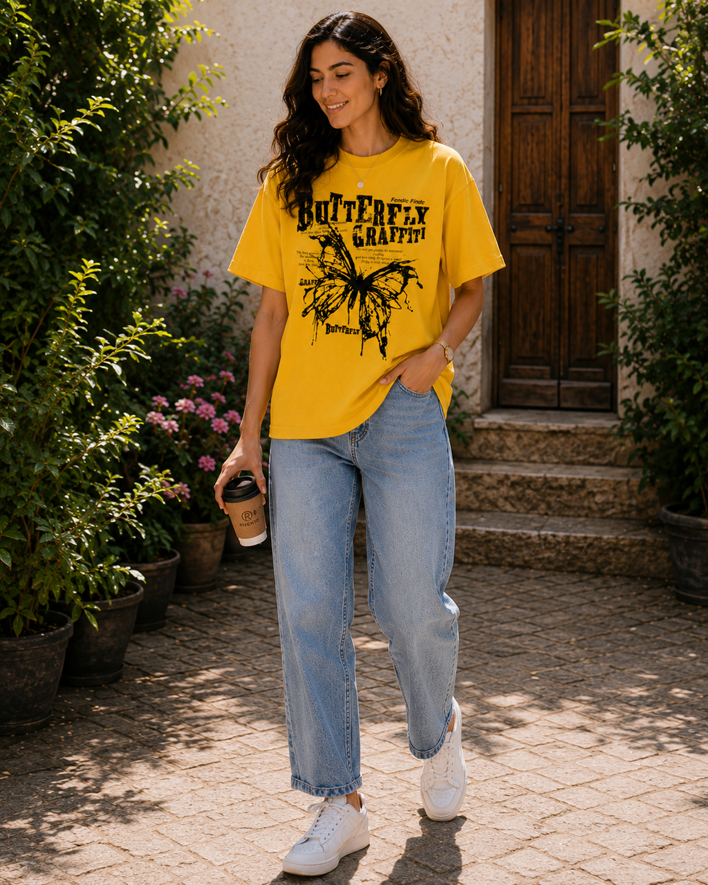 Butterfly Graffiti Graphic Women T-Shirt