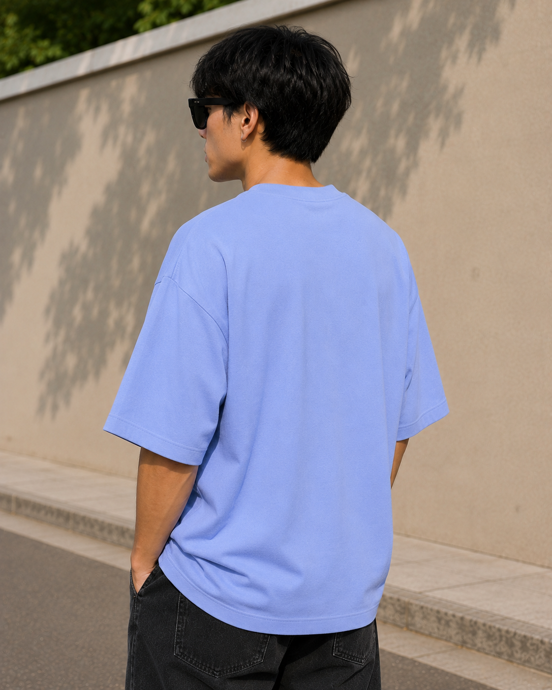 Men's Air Blue Oversized Drop Shoulder T-Shirt