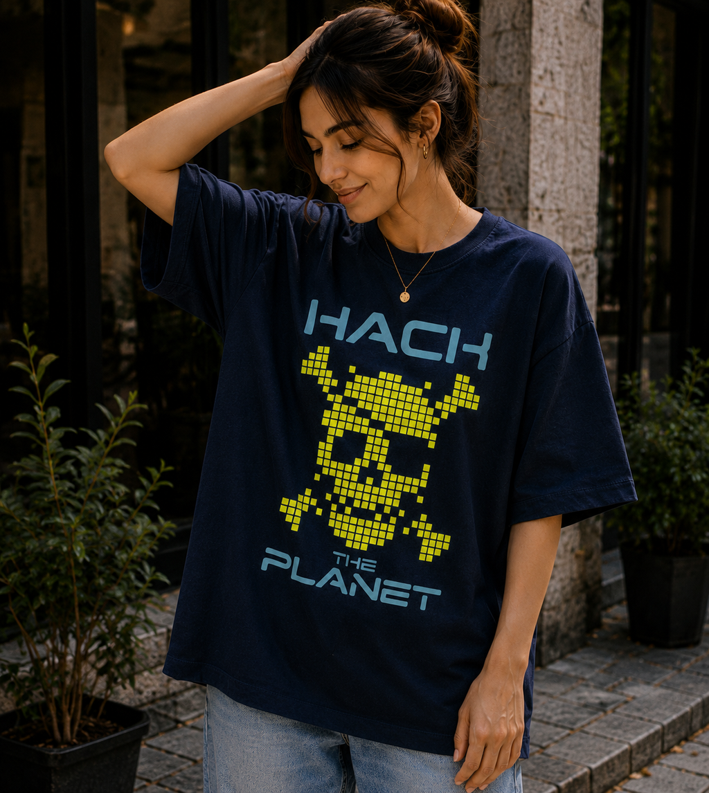 Women Hack The Planet Oversized Graphic T-Shirt