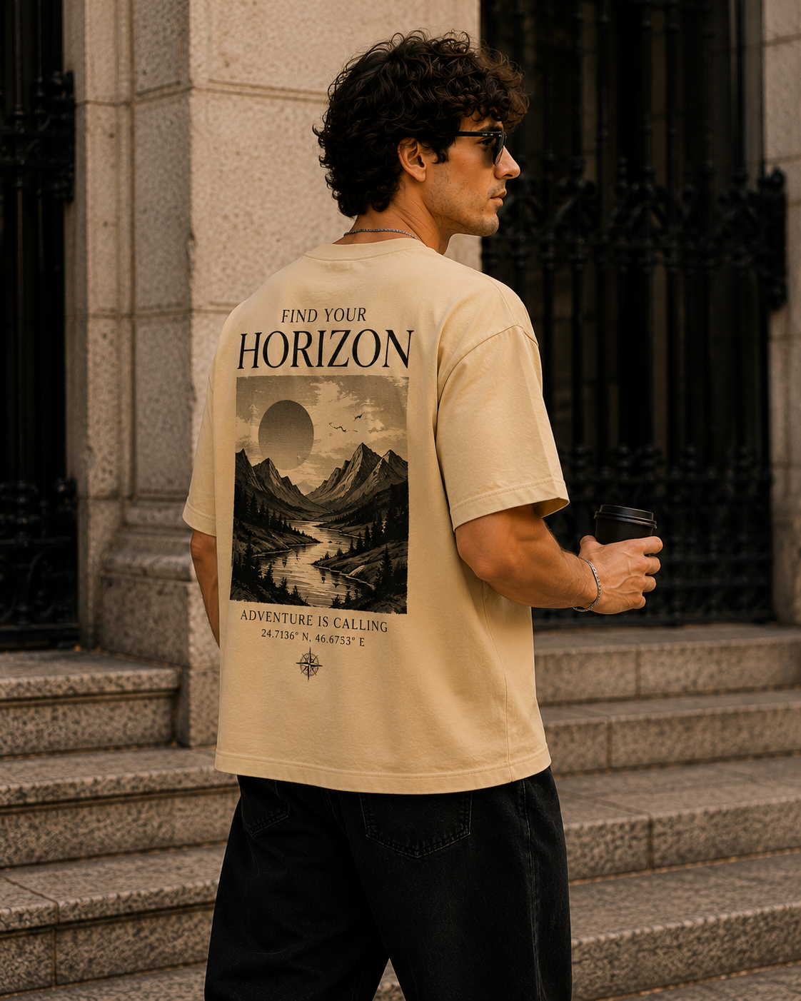 Find Your Horizon Oversized Graphic T-Shirt for Men
