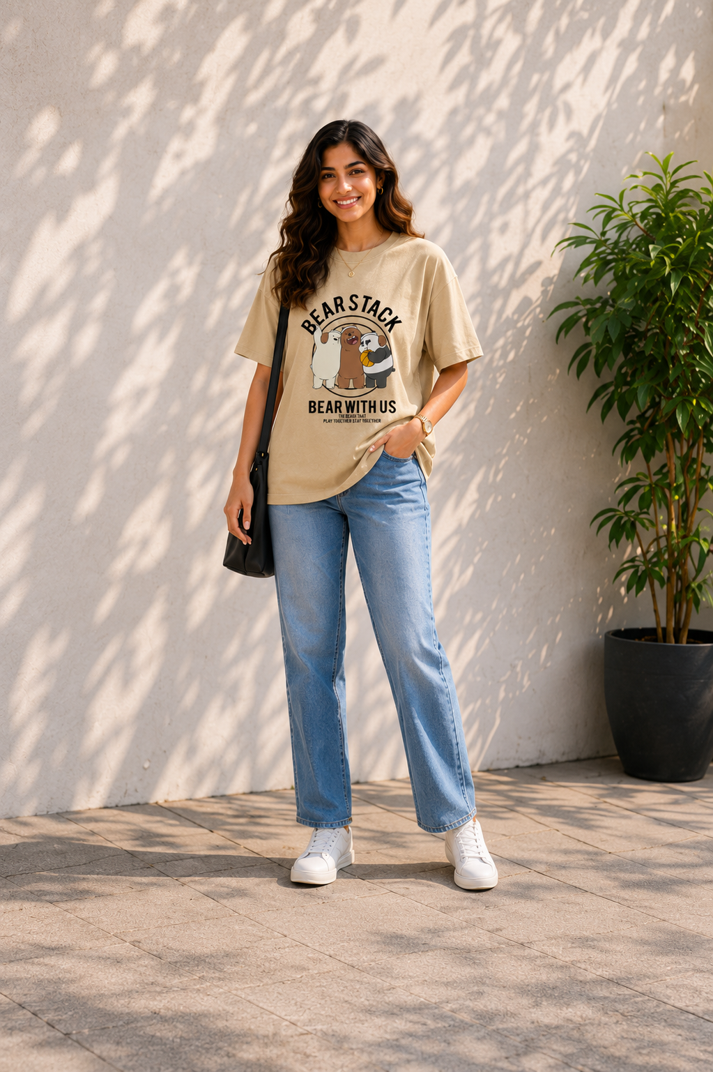 Women Bearstack Oversized Graphic T-Shirt