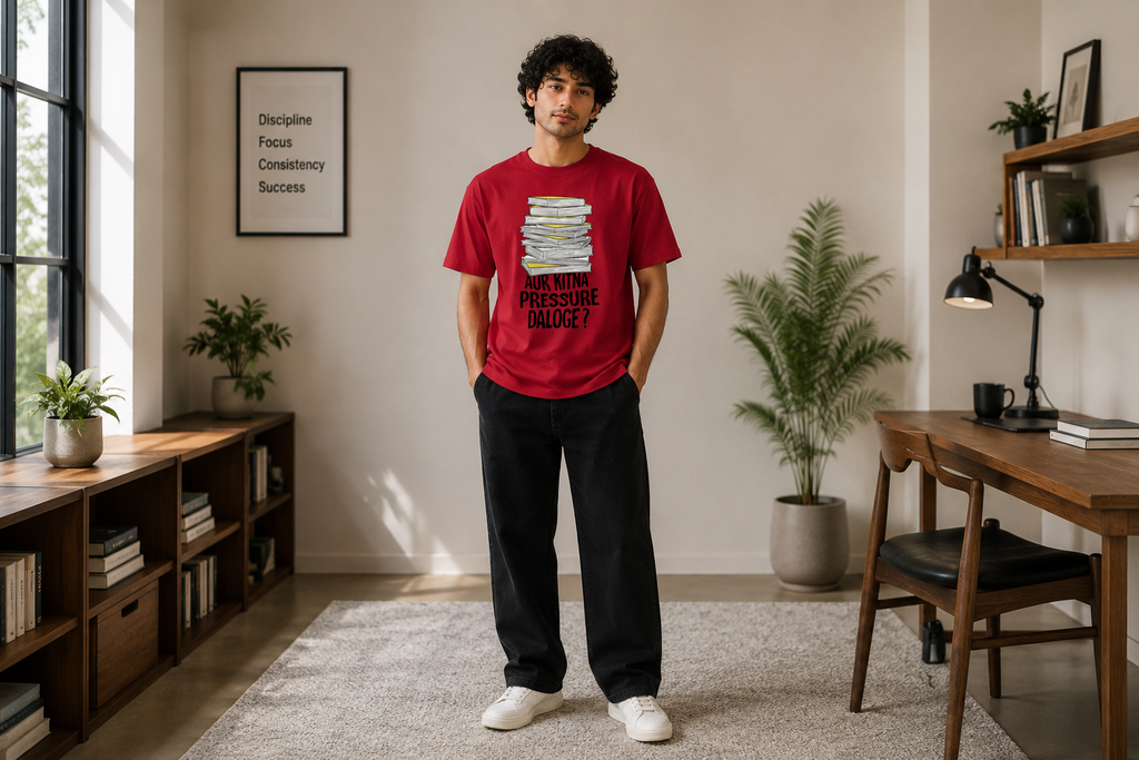 Aur Kitna Pressure Daaloge? Men Classic Fit Funny Student Graphic T-Shirt