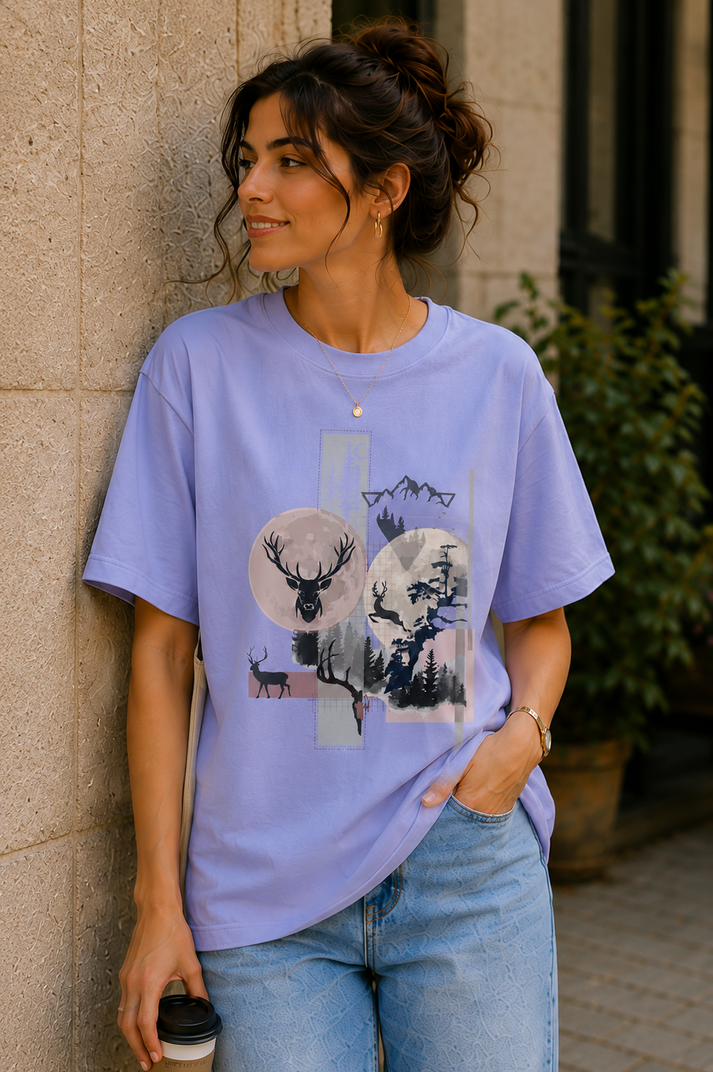 Women Moonlit Wilderness Oversized Graphic T-Shirt