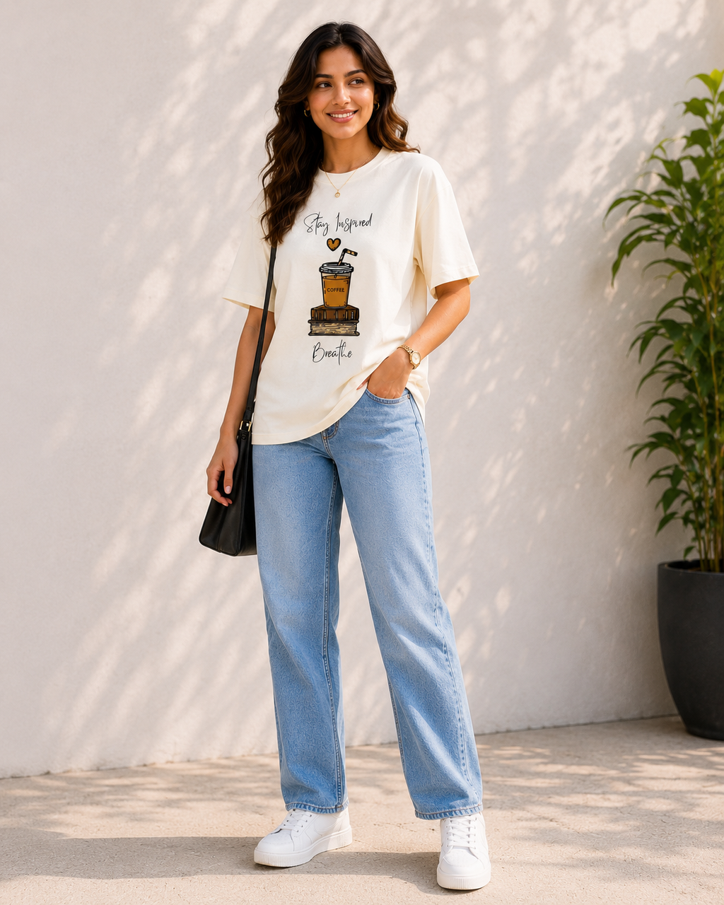Women Coffee & Books Graphic Oversized T-Shirt