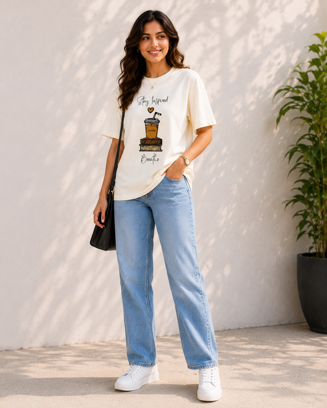 Women Coffee & Books Graphic Oversized T-Shirt