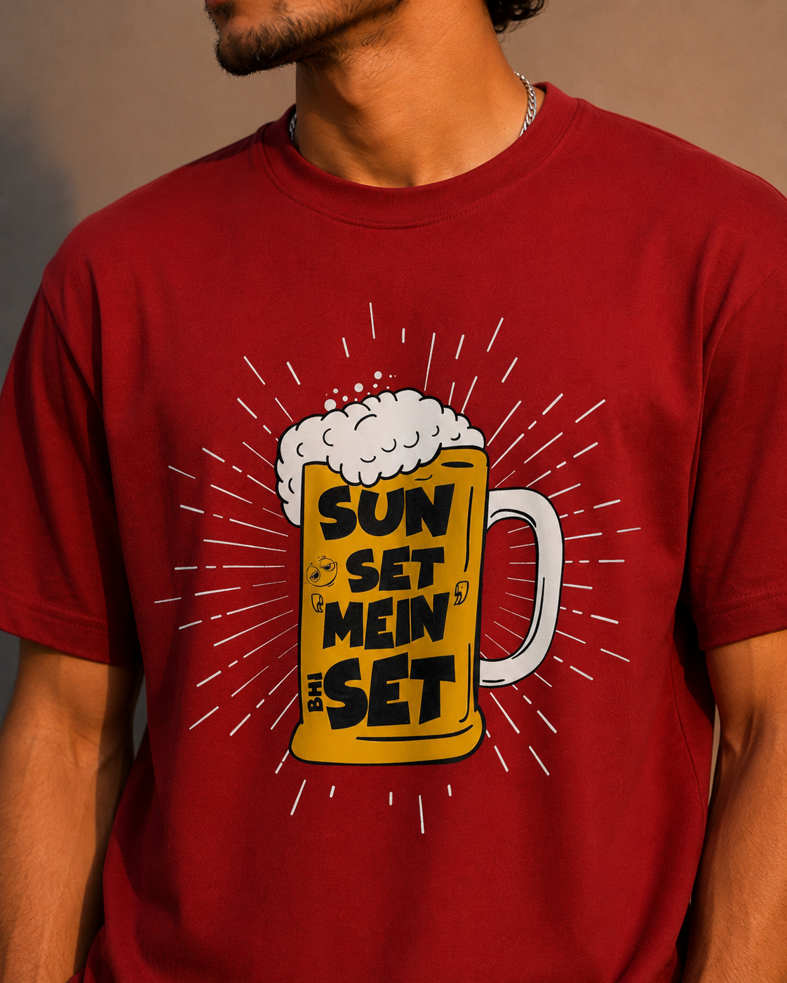Sun Set Mein Set Men Classic Fit Funny Beer Graphic T-Shirt