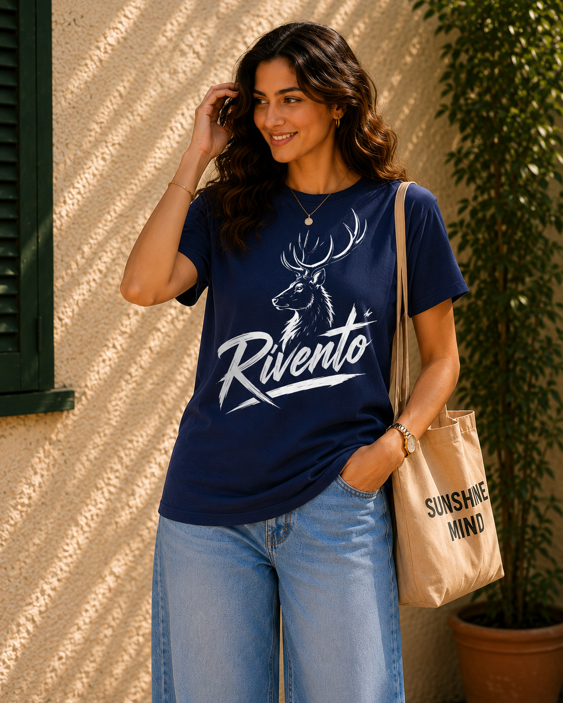 Rivento Deer Emblem Graphic Women T-Shirt