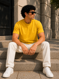 Men's Signature Classic Yellow Classic Fit Cotton Solid T-Shirt