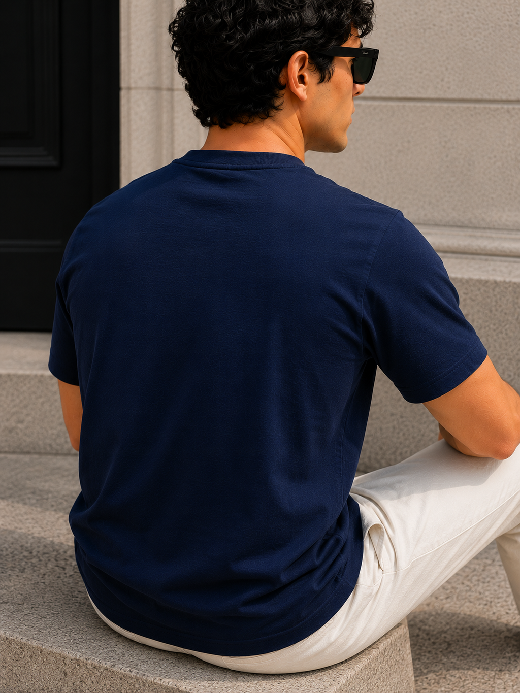 Men's Signature Classic Navy Blue Classic Fit Cotton Solid T-Shirt