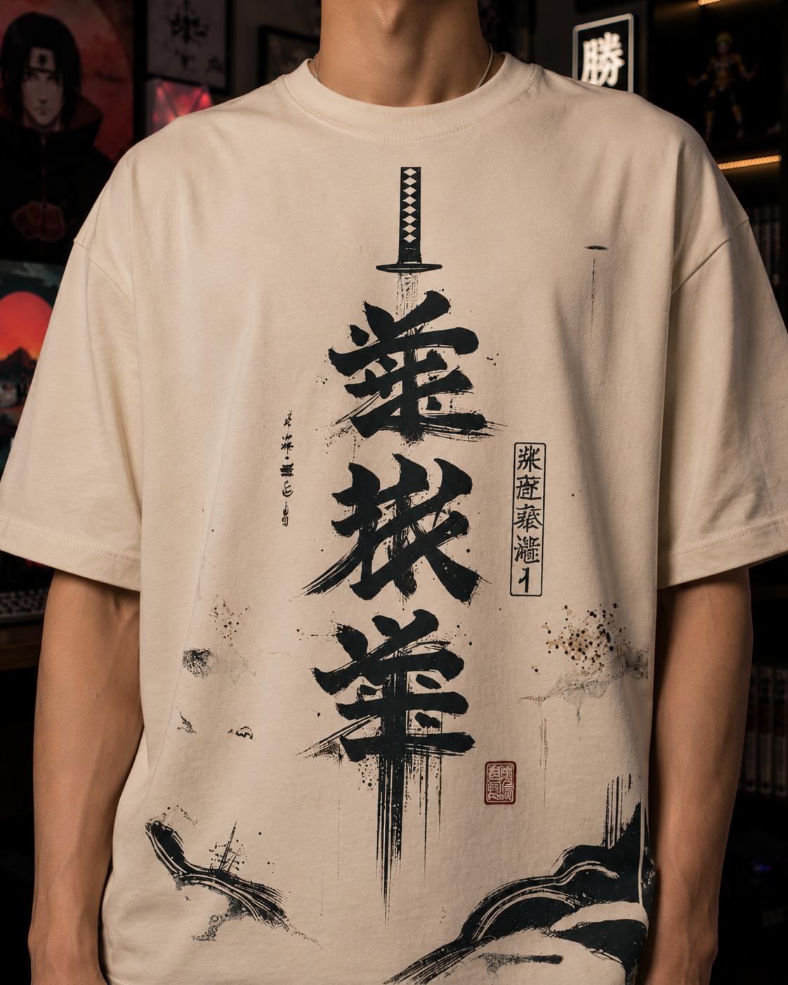 Zen Bushido Japanese Calligraphy Oversized T-Shirt for Men