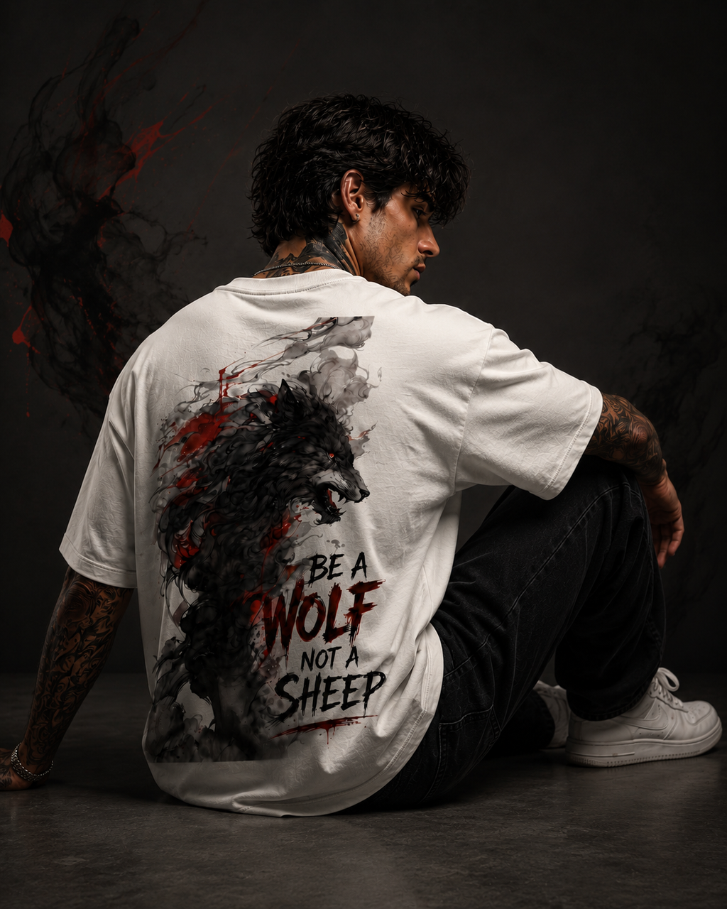 Be A Wolf Not A Sheep Back Print Oversized T-Shirt for Men