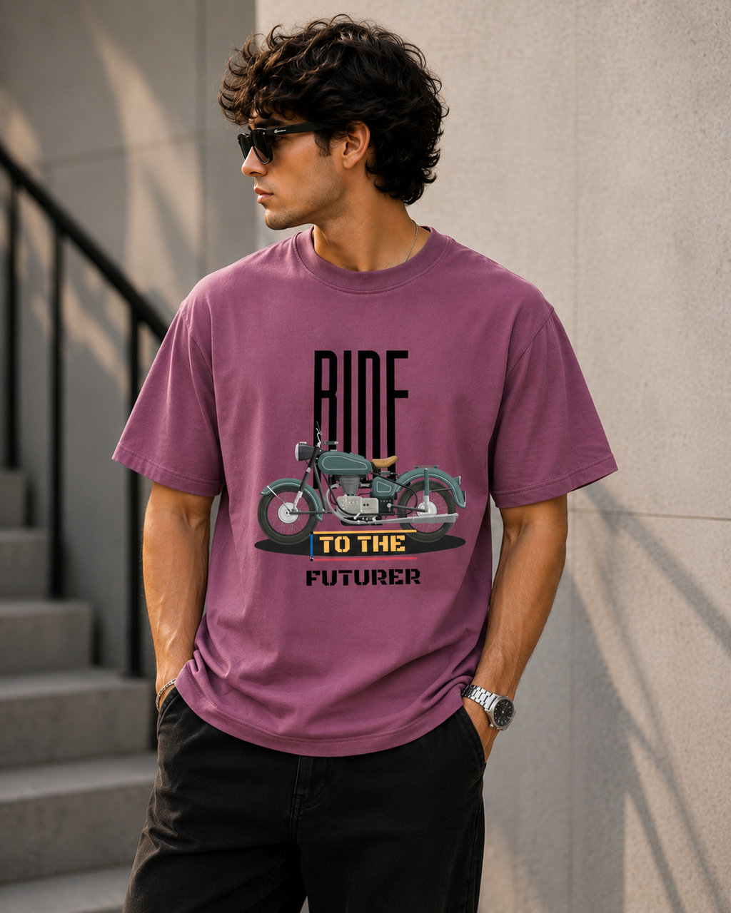 Ride to the Future Motorcycle Graphic Men Classic Fit T-Shirt