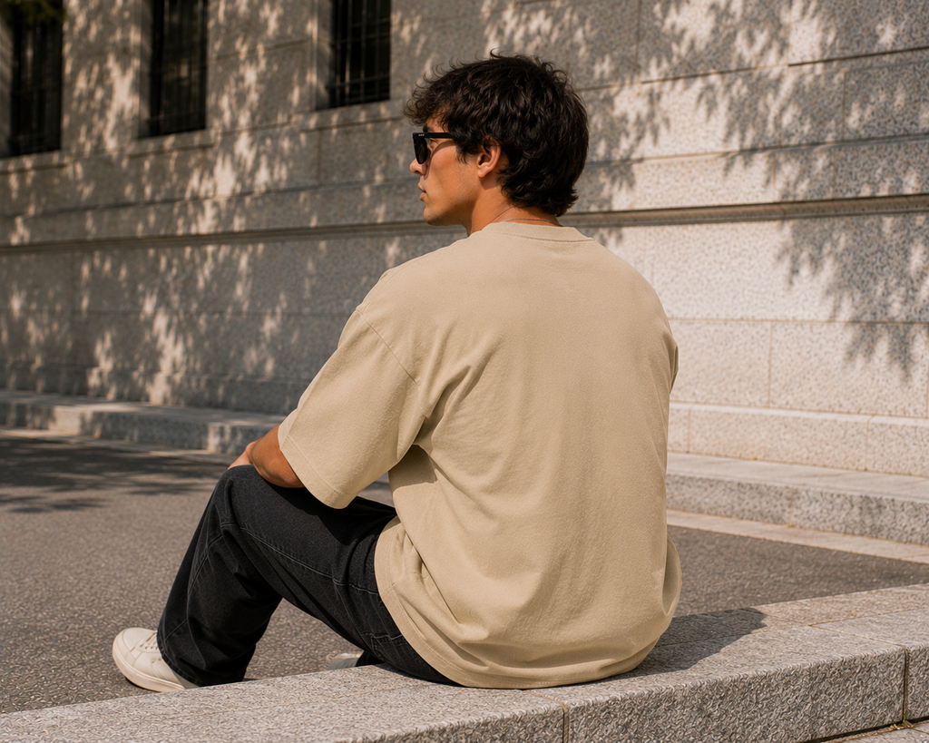 Men's Taupe Oversized Drop Shoulder T-Shirt