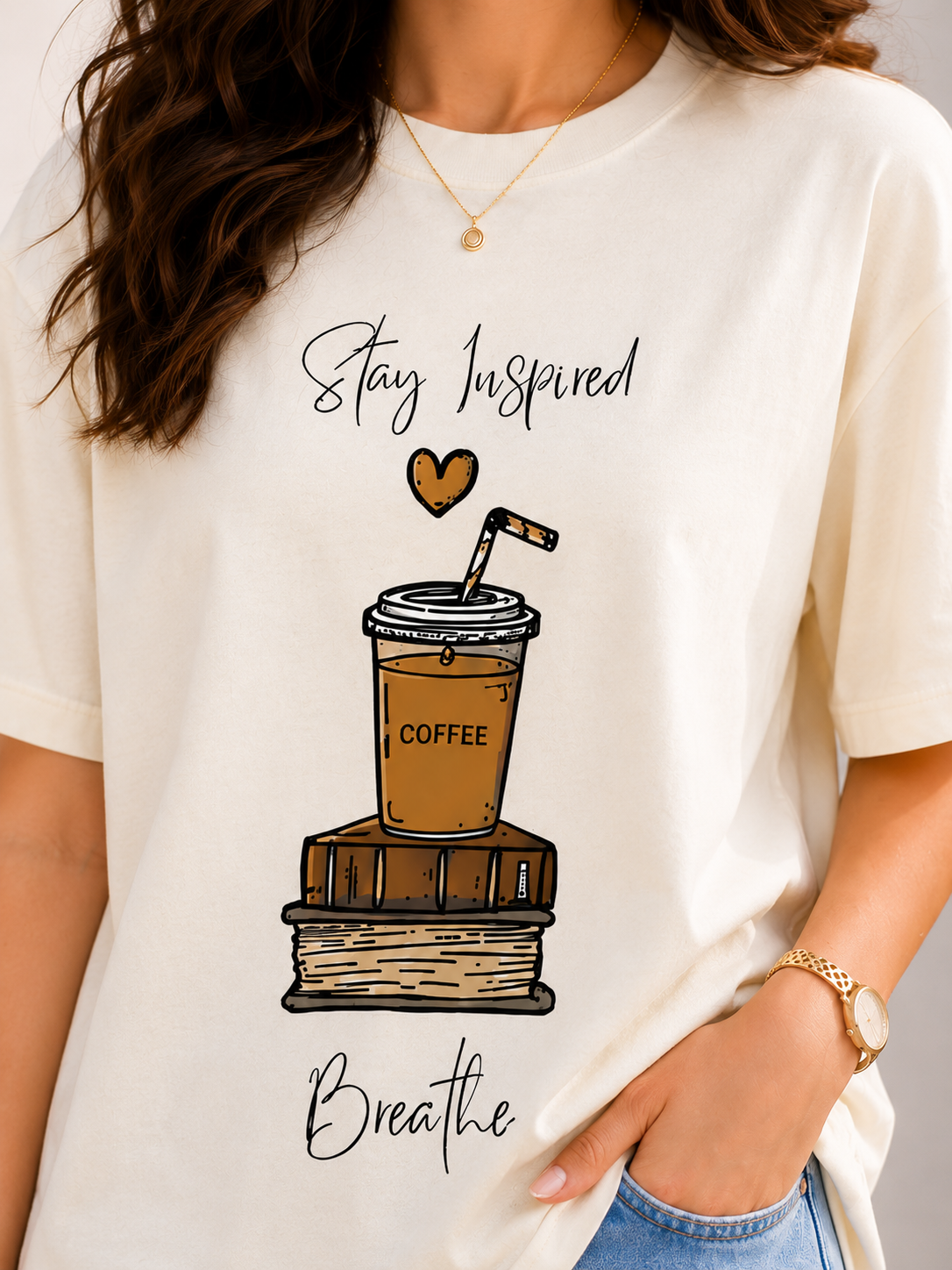 Women Coffee & Books Graphic Oversized T-Shirt