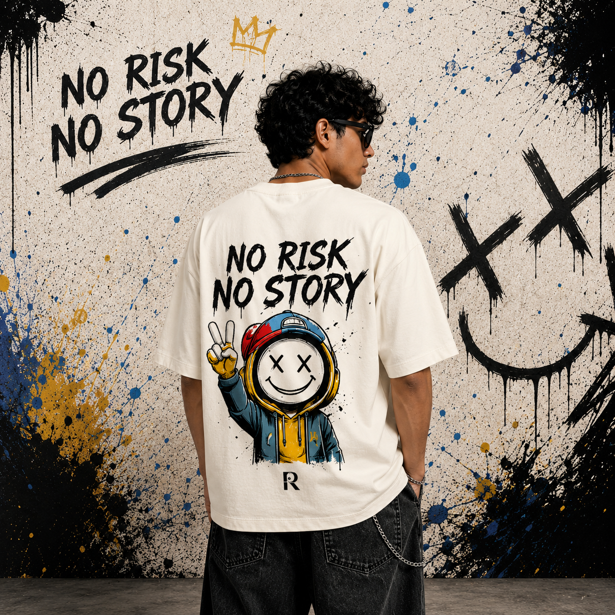 No Risk No Story Oversized Graphic T-Shirt for Men