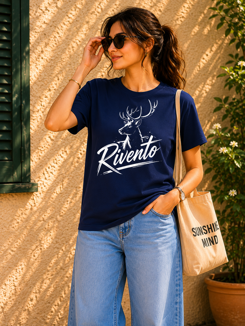 Rivento Deer Emblem Graphic Women T-Shirt