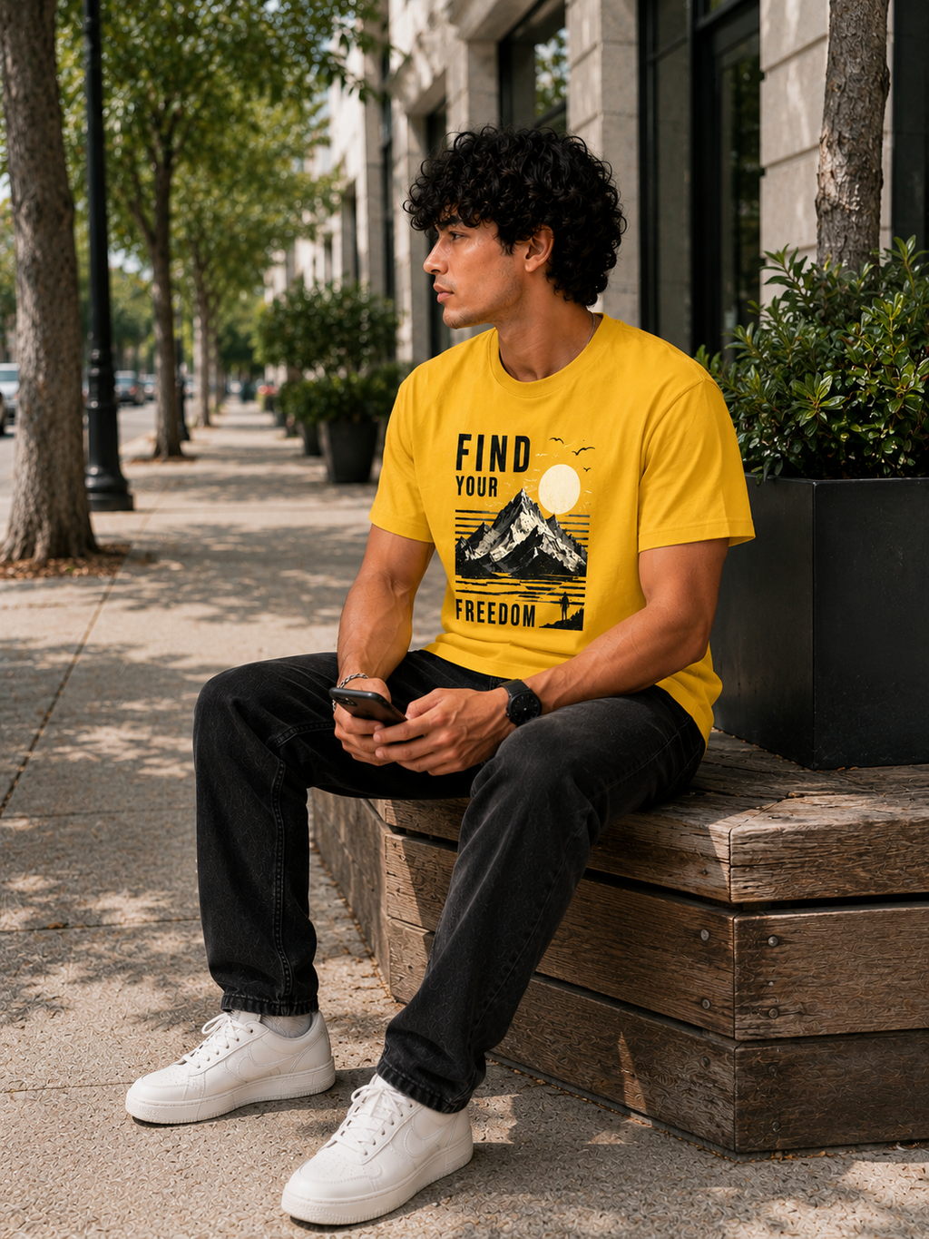 Find Your Freedom Mountain Graphic Classic Fit T-Shirt for Men