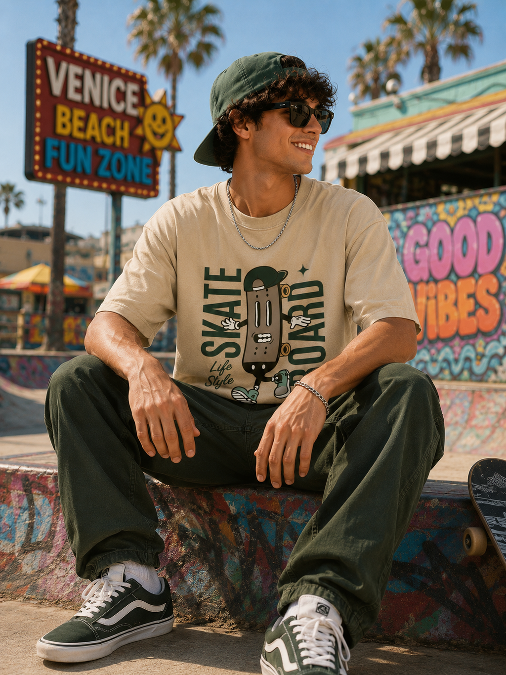 Skateboard Vibes Graphic Oversized T-Shirt for Men