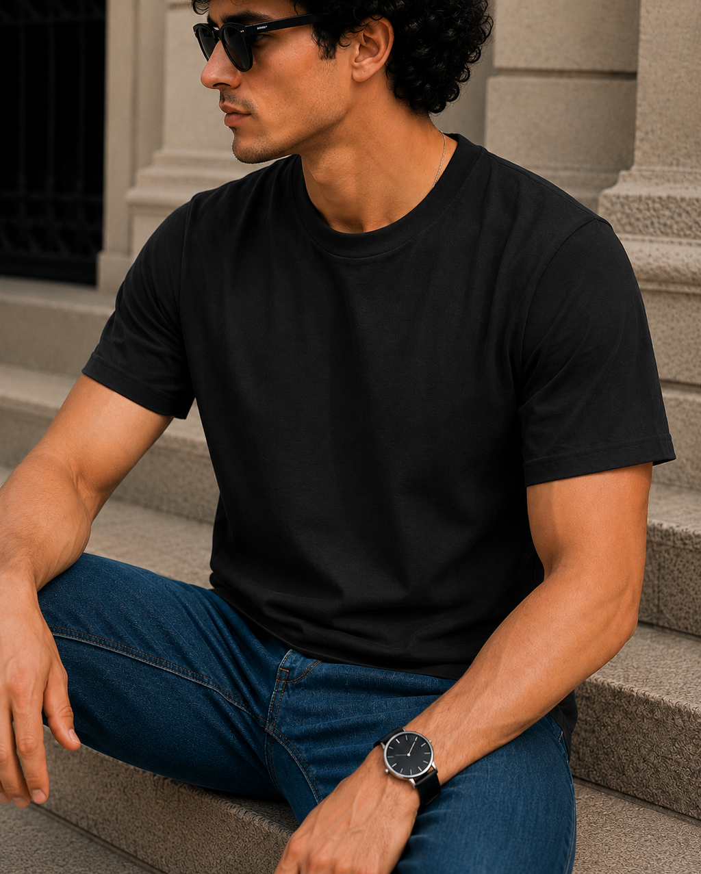 EarthPure Premium Black Organic Cotton Classic Fit Solid T-Shirt