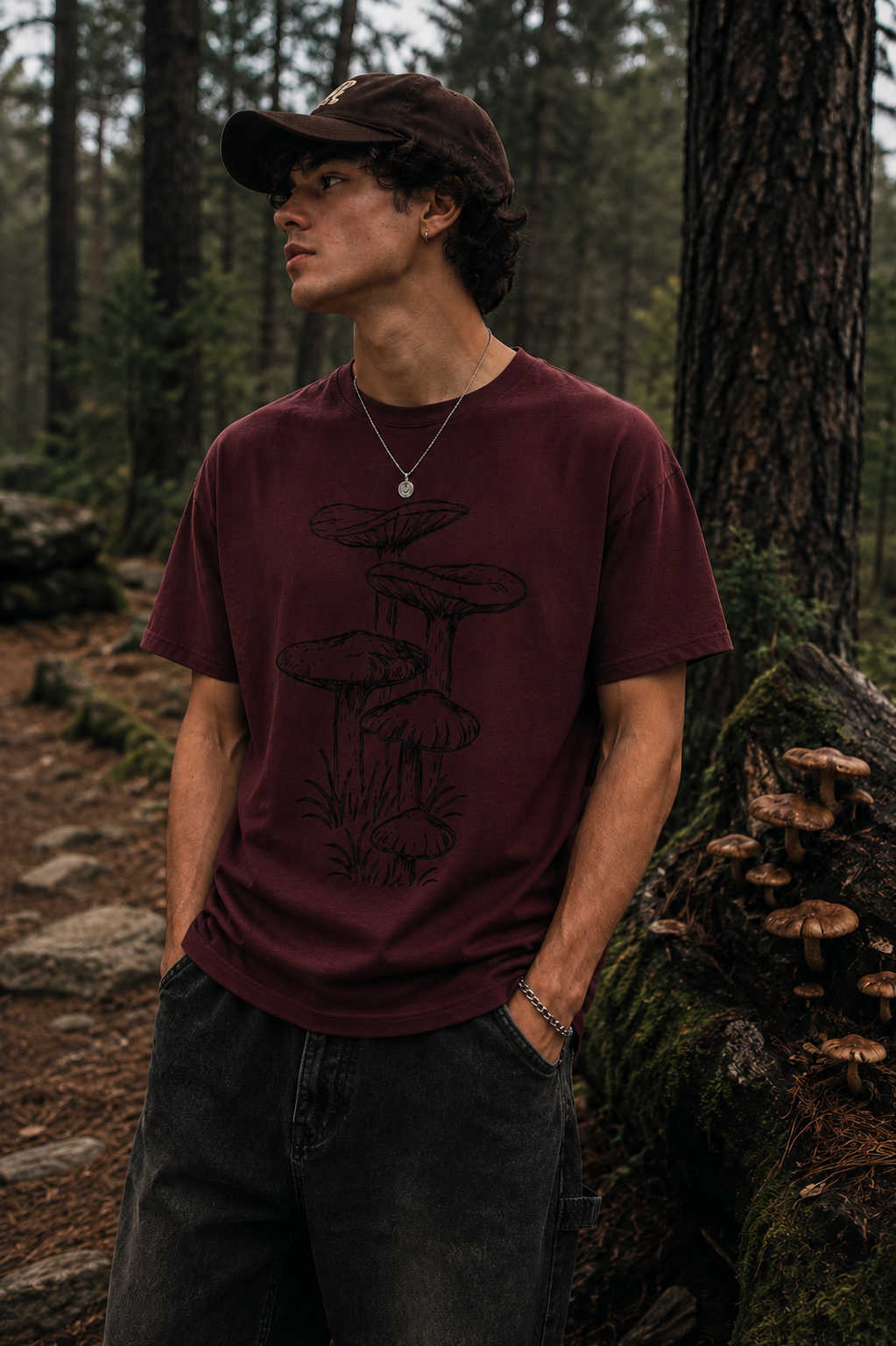 Minimal Mushroom Art Men Classic Fit Graphic T-Shirt