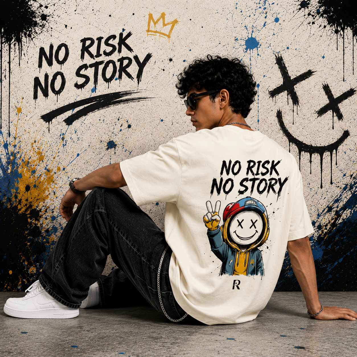 No Risk No Story Oversized Graphic T-Shirt for Men