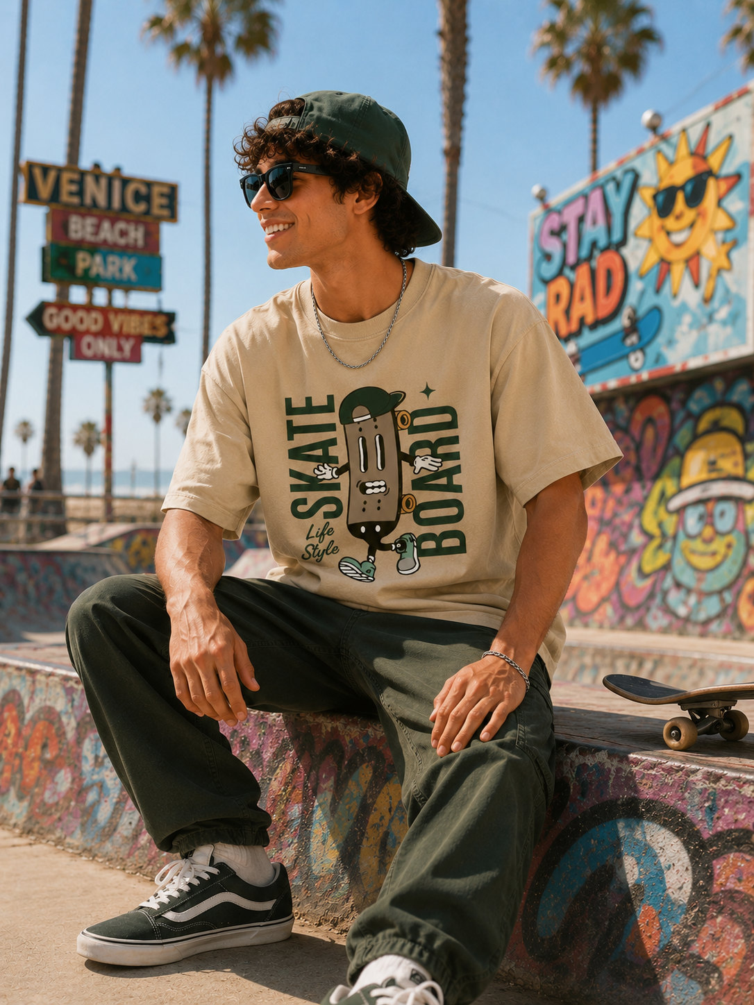 Skateboard Vibes Graphic Oversized T-Shirt for Men