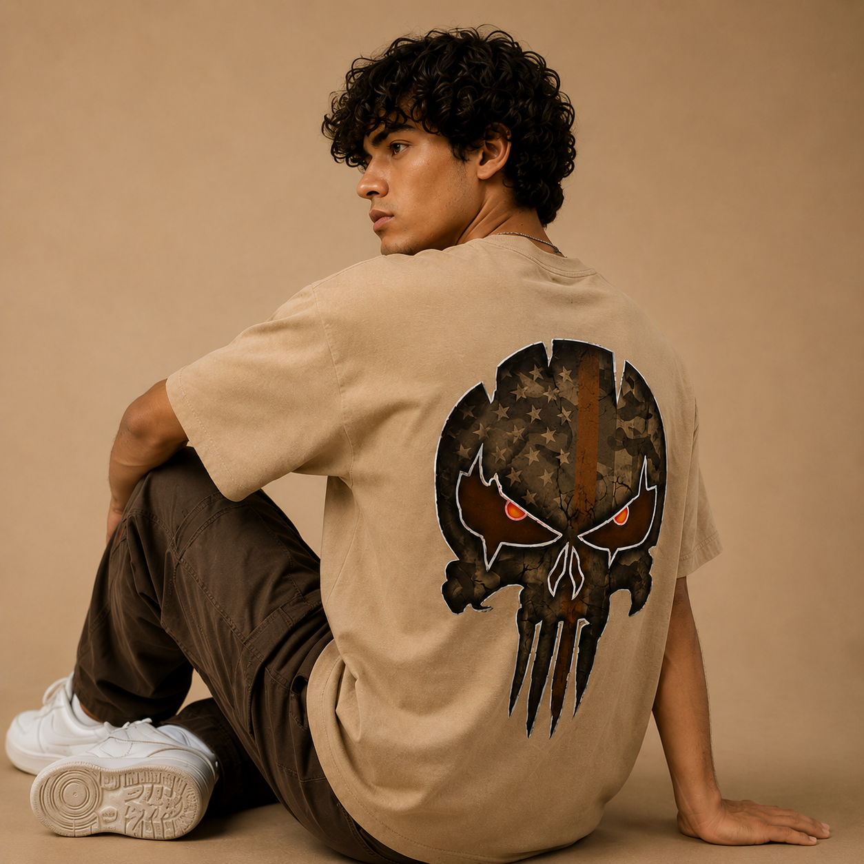 Skull Patriot Back Print Graphic Oversized T-Shirt for Men