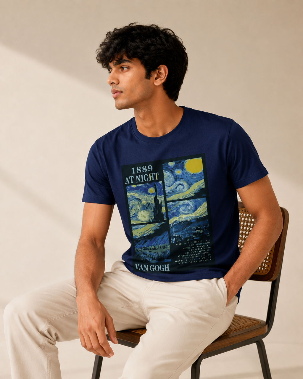 Van Gogh Starry Night Art Print Men Classic Fit T-Shirt