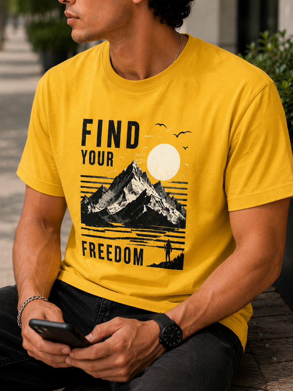 Find Your Freedom Mountain Graphic Classic Fit T-Shirt for Men