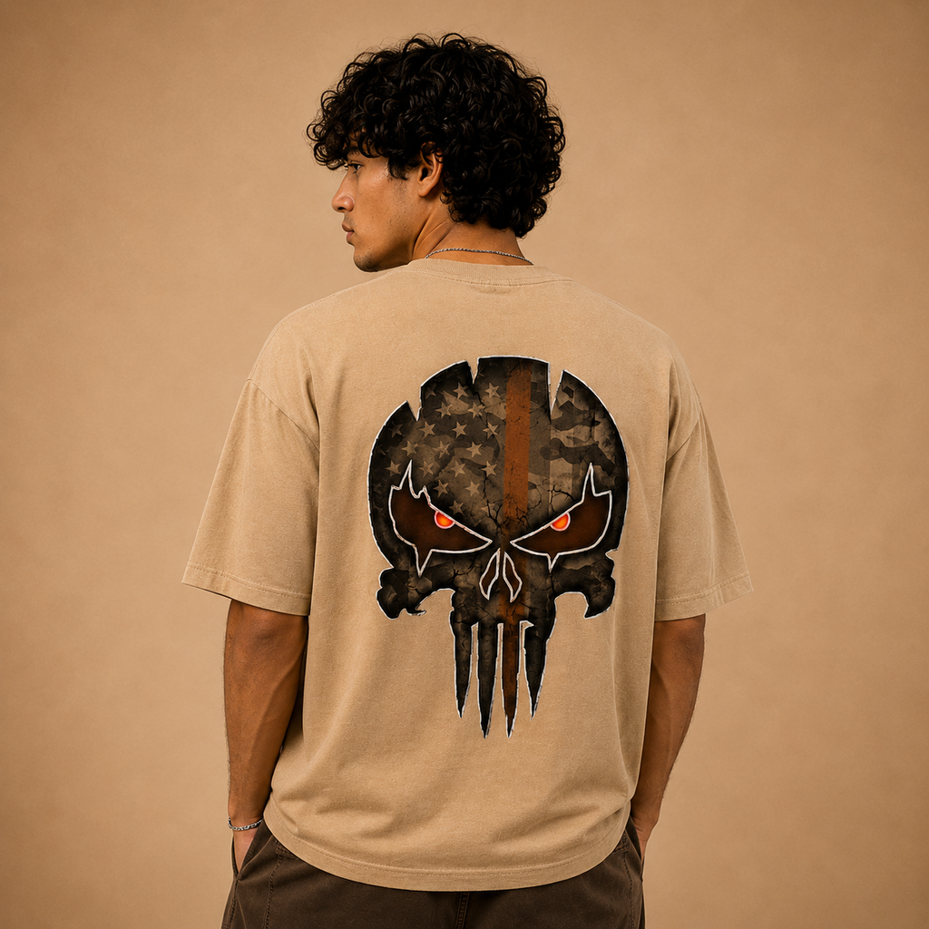 Skull Patriot Back Print Graphic Oversized T-Shirt for Men