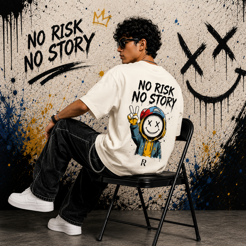 No Risk No Story Oversized Graphic T-Shirt for Men