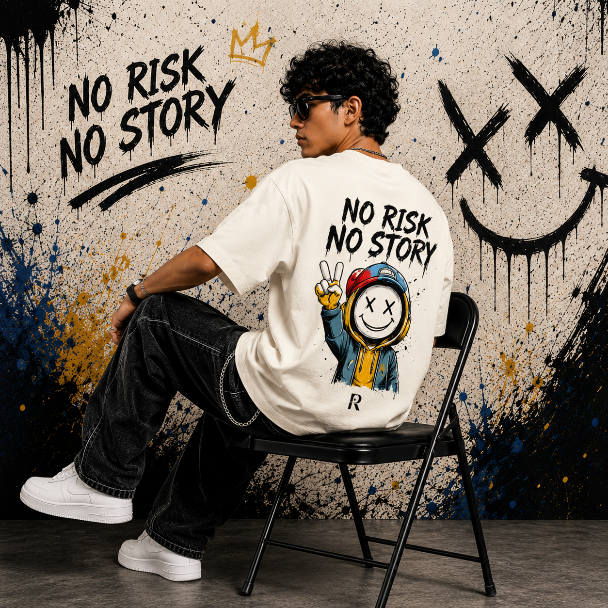 No Risk No Story Oversized Graphic T-Shirt for Men