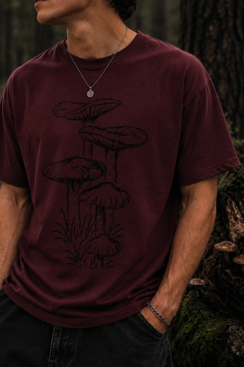 Minimal Mushroom Art Men Classic Fit Graphic T-Shirt