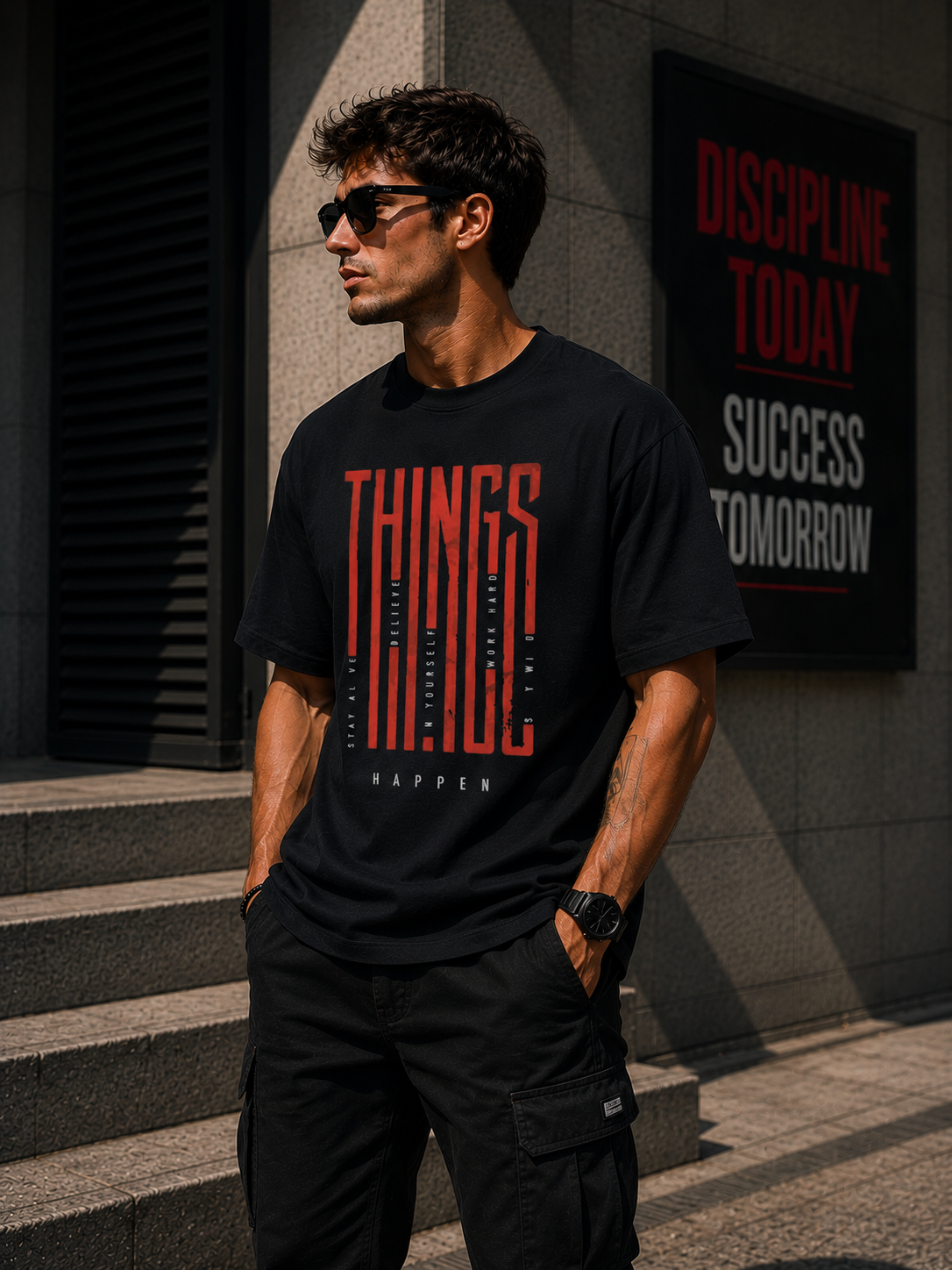 Things Happen Motivational Graphic Oversized T-Shirt for Men