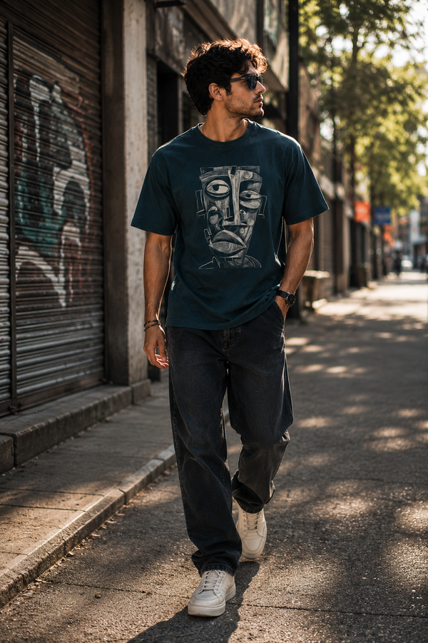 Tribal Face Teal Men's Classic Fit T-Shirt