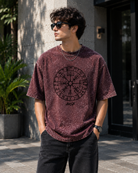 Vegvisir Viking Compass Maroon Oversized T-Shirt
