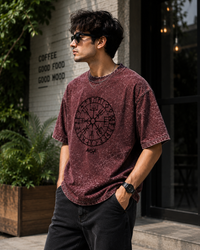 Vegvisir Viking Compass Maroon Oversized T-Shirt