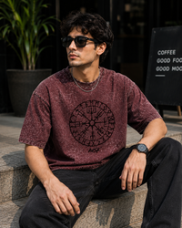 Vegvisir Viking Compass Maroon Oversized T-Shirt