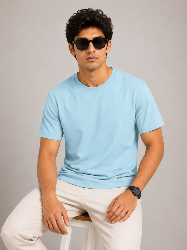 Sky Blue Premium Solid Classic Fit T-Shirt