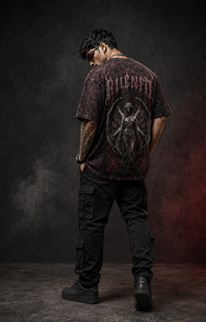 Rivento Fallen Angel Gothic Graphic Oversized T-Shirt – Maroon