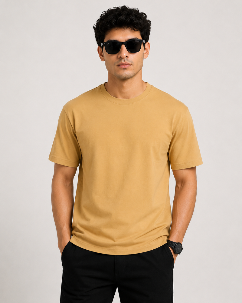 Beige Premium Solid Classic Fit T-Shirt