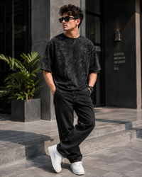 Midnight Storm Black Acid Wash Men's Oversized T-Shirt